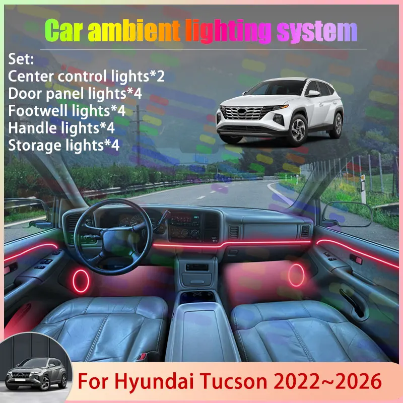 

For Hyundai Tucscon 2022~2026 NX4 MK4 2/18 in 1 Car Atmosphere Light Lamp RGB Shade Ensemble Streamer Atmosphere Set Accessories