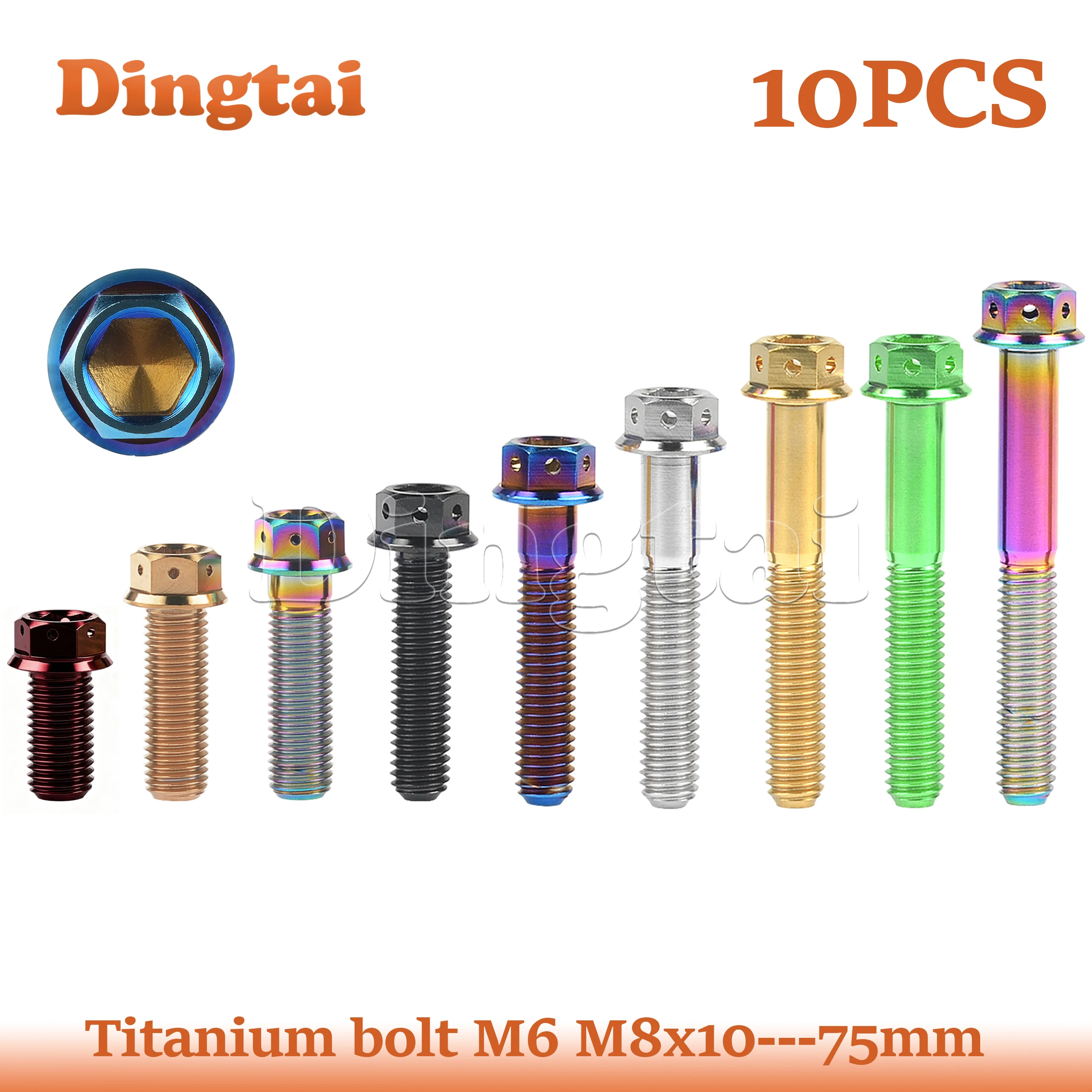 Dingtai 10PCS Titanium Bolt M6/M8x15 20 25 30 35 40 45 50 55 60mm Hexagon Flange Head Fastener for Motorcycle Disc Brake Screw