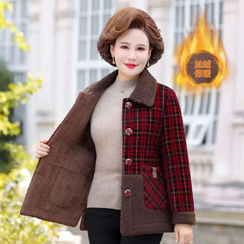 New Mom Outfit with Fleece Jacket for Women Middle-aged and Elderly Fashionable and Versatile Warm and Casual Jacket for Women