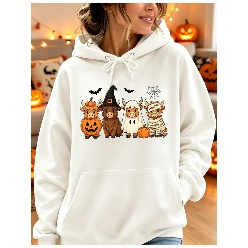 Women's Halloween Hooded Sweatshirt Ghost Witch Mummy Pumpkin Pattern Casual Printed Top