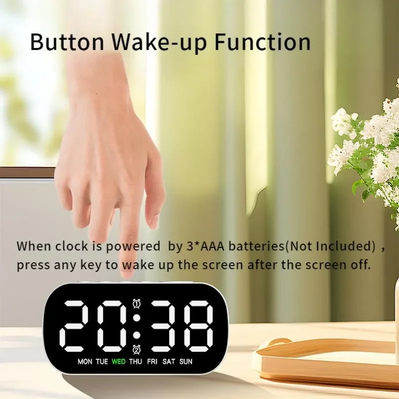 Digital Alarm Clock USB Powered Temperature Date Week Dual Alarm Night Mode Snooze Clock 5 Levels of Brightness 12/24H LED Clock
