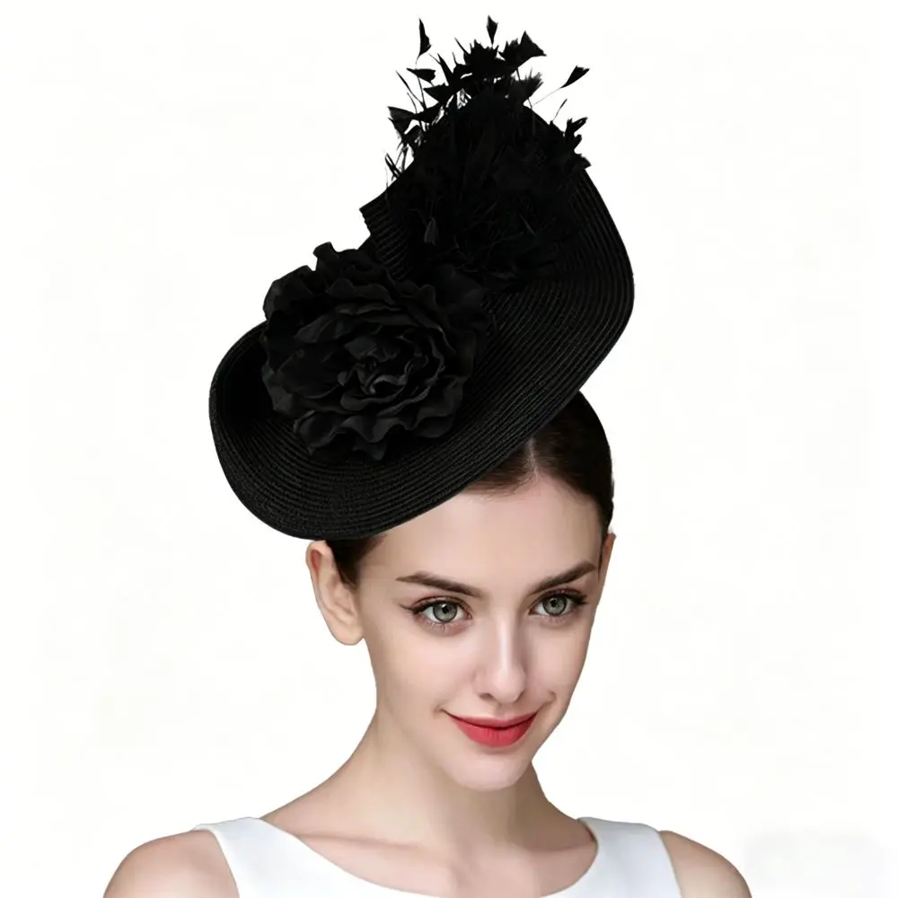 Extravaganter Feder-Fascinator-Hut aus Stroh, handgefertigt, für Teepartys, Kentucky-Hut, Blumen-Kopfschmuck, Damen-Fascinator, Derby-Pillbox-Hut – Detail 11