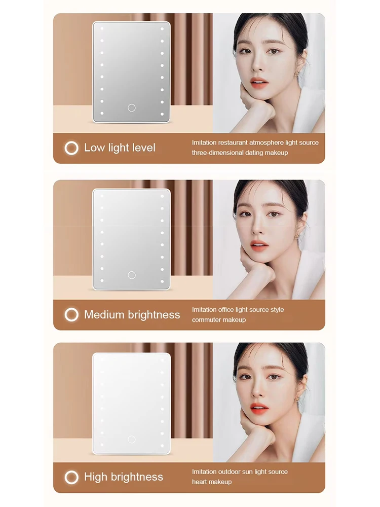 Specchio per il trucco con 16 LED Specchio cosmetico con interruttore dimmer tattile Supporto USB o a batteria per viaggi in bagno da tavolo