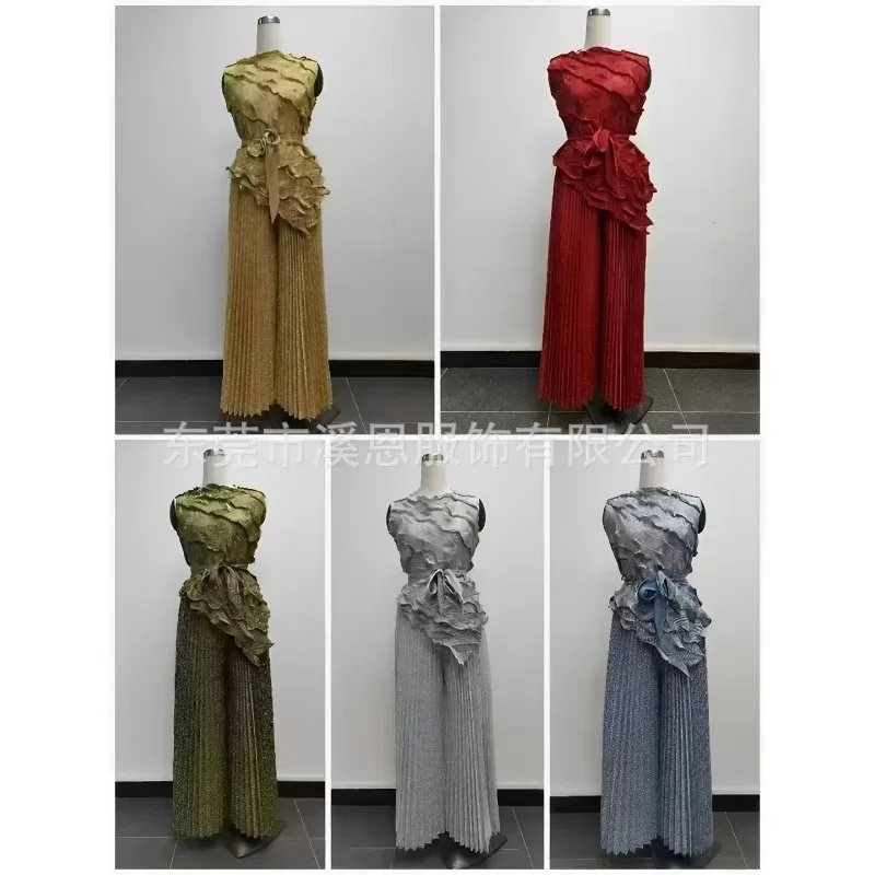 مطوي سترة دون أكمام مياكي جديد كبير الحجم بنطال ذو قصة أرجل واسعة 2 قطعة مجموعة مزاجه بلون ملابس ركاب أنيقة