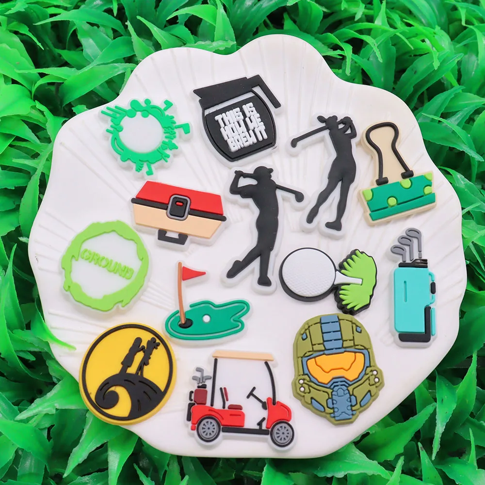 13-14Pcs Sports Baseball Play Golf Silicone Shoes Charms Adult Gestures Clog Buckle Decorations DIY Kids Backpack