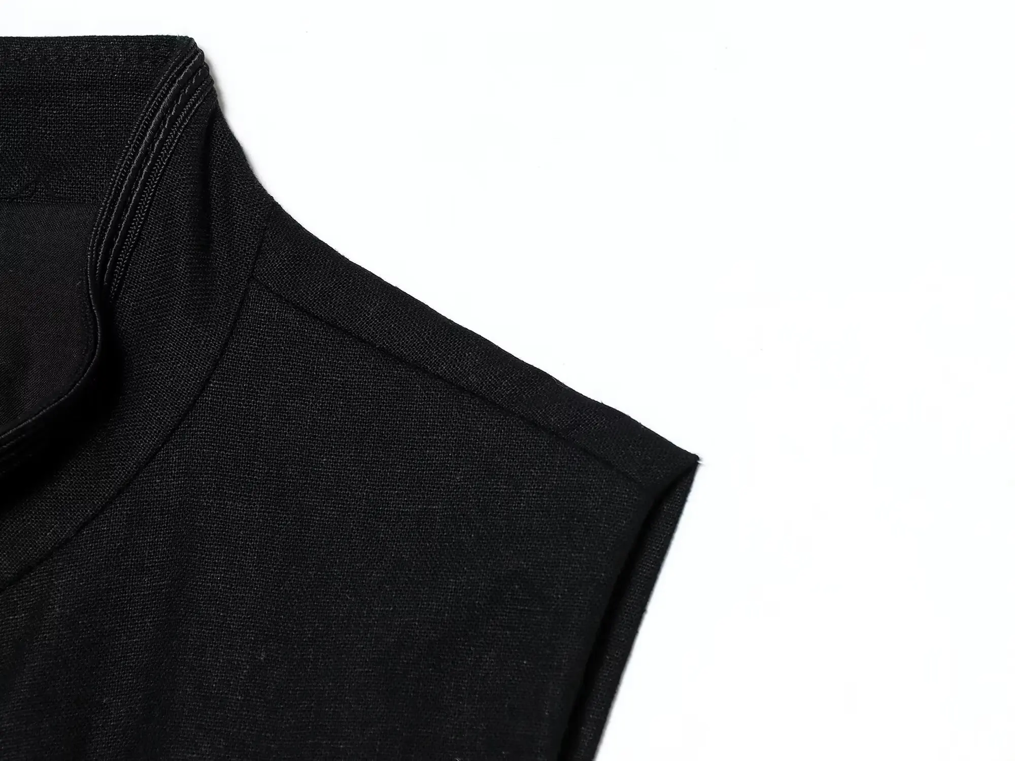 HH Elegante Retro Schwarze Ärmellose Weste mit Doppelreihigen Froschknöpfen für Formelle Anlässe, Alltag, Büro und Urlaub – Detail 5