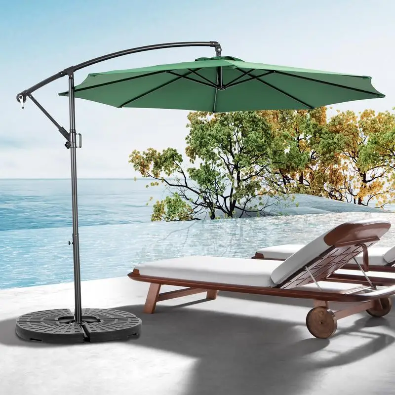 

10ft Offset Hanging Market Patio Umbrella with Easy Tilt, Polyester Shade, 8 Ribs for Outdoor Use, Dark Green, No Base