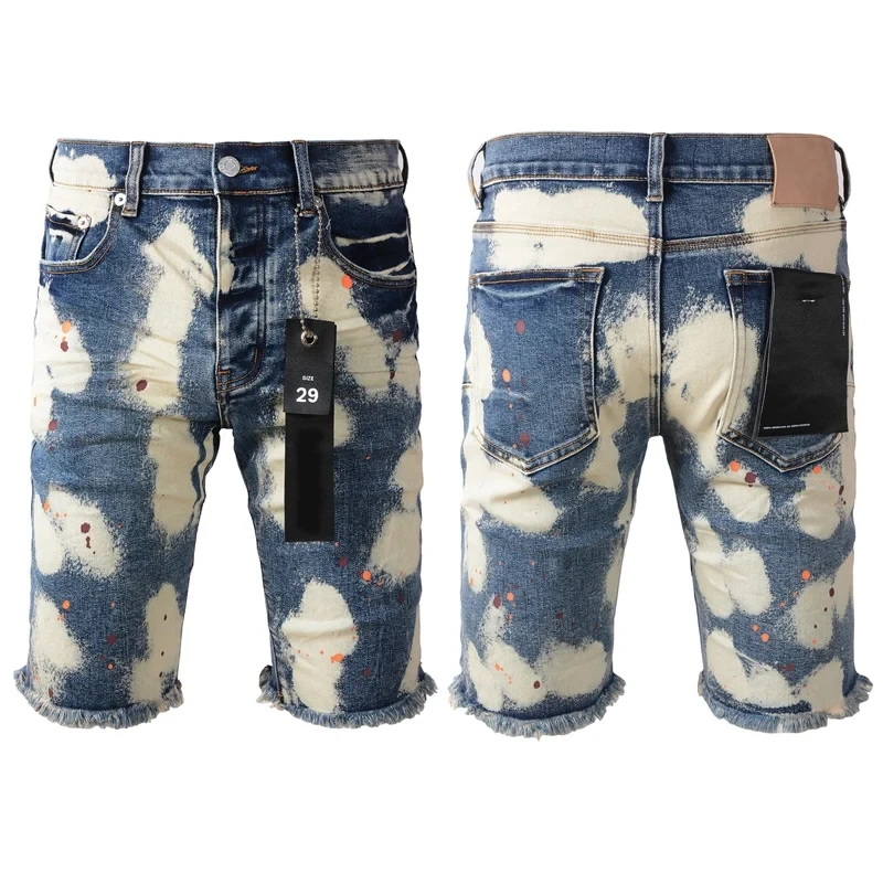 

American Vintage Purple Tie Dye Process High Quality Denim Shorts Men Women Hip Hop Travel Stylish Pockets Jeans