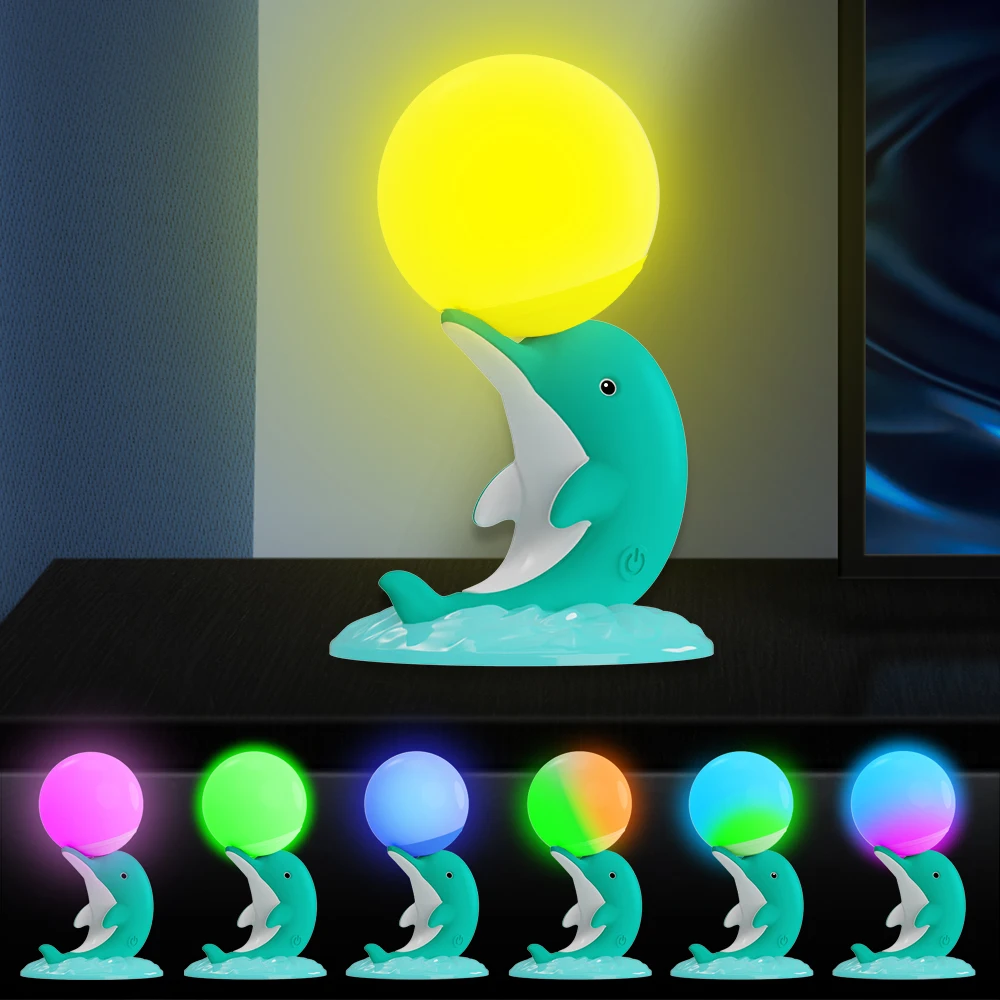 LED Dolphin Night Lamp Touch Sensor Silicone Cute RGB Table Lamp For Bedroom Bedside Child Gift Atmosphere Descoration Lamps