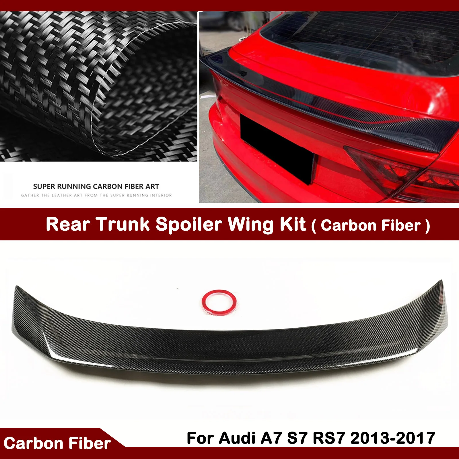 

Rear Wing Spoiler Roof Tailgate Decklid Flap Trunk Lid Trim Splitter Lip Carbon Fiber For Audi A7 S7 RS7 2013-2018