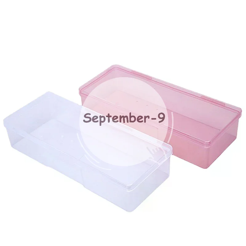 1PC Nail Art Rectangle Plastic Transparent Storage Box Nail Rhinestone Brush Pen Buffer Grinding Files Container Case