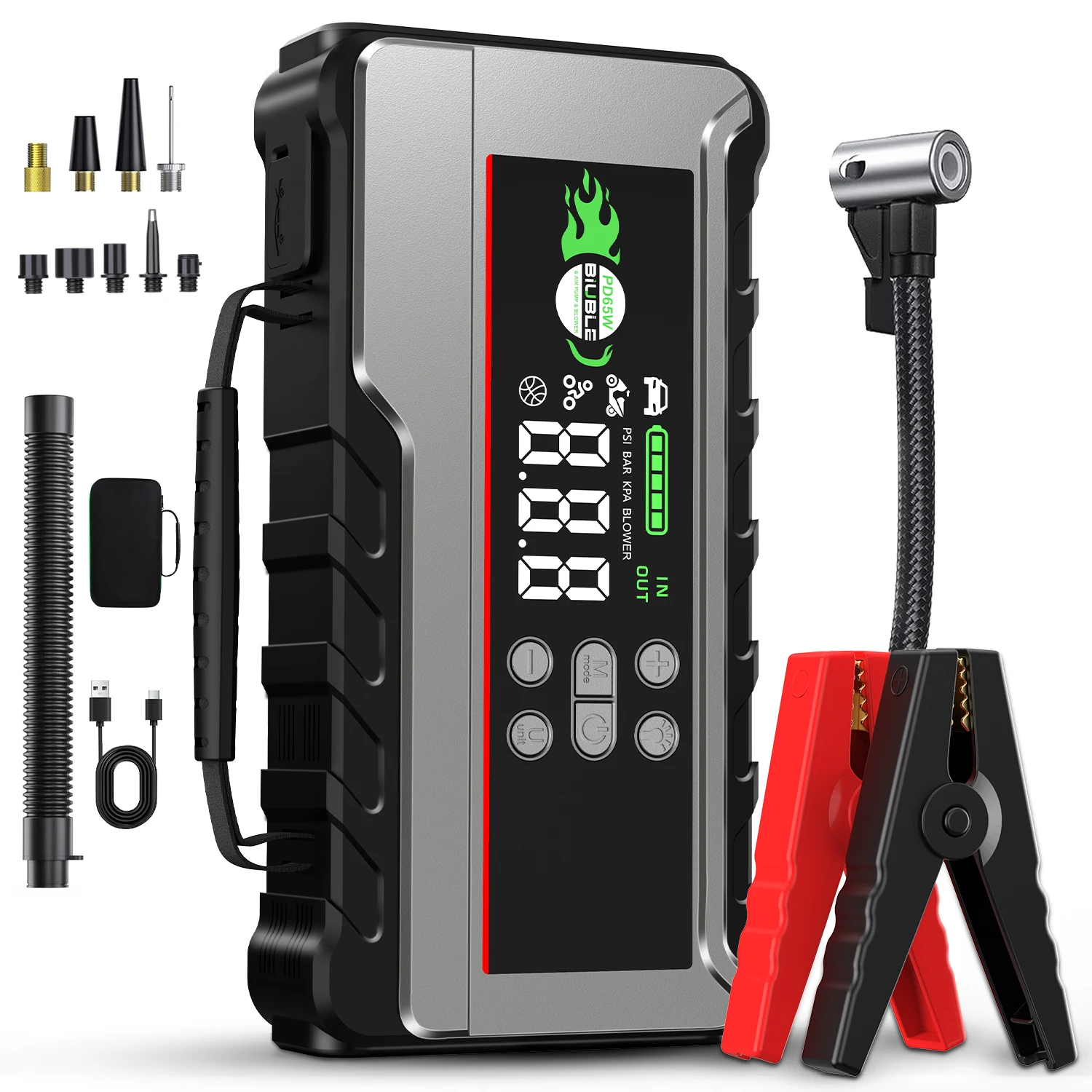 Auto-Starthilfe-Powerbank mit Luftkompressor und Aufpumpe, 1000A, tragbare Stromstation, Autobatterie-Ladegerät und Booster