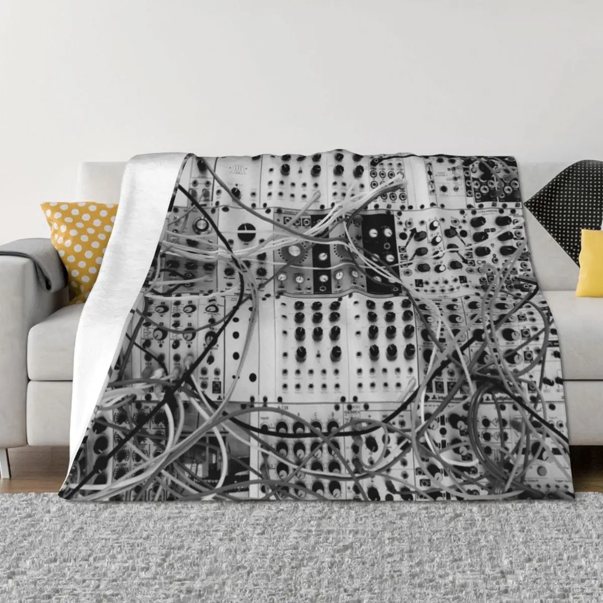 

Analog Synthesizer - Modular Design - black & white Throw Blanket Summer Plush Hairys Sleeping Bag Blankets