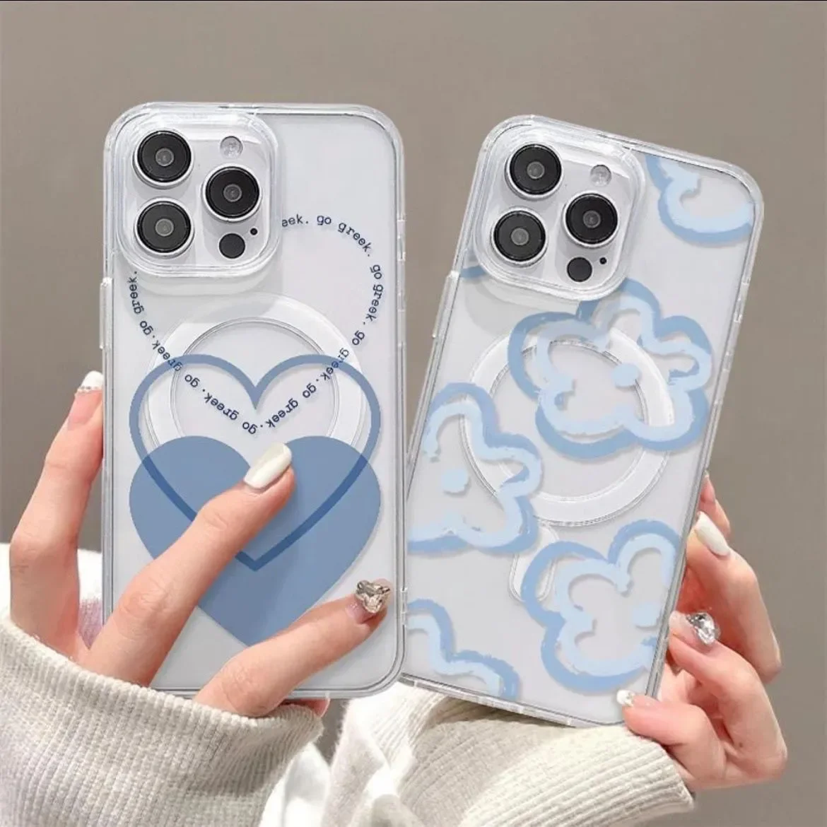 Blue Flower Love MagSafe-Compatible Charging Case For iPhone Case 16 15 14 13 12 11 Pro XR XS Max 7 8 Plus Phone Soft Y2K Cover