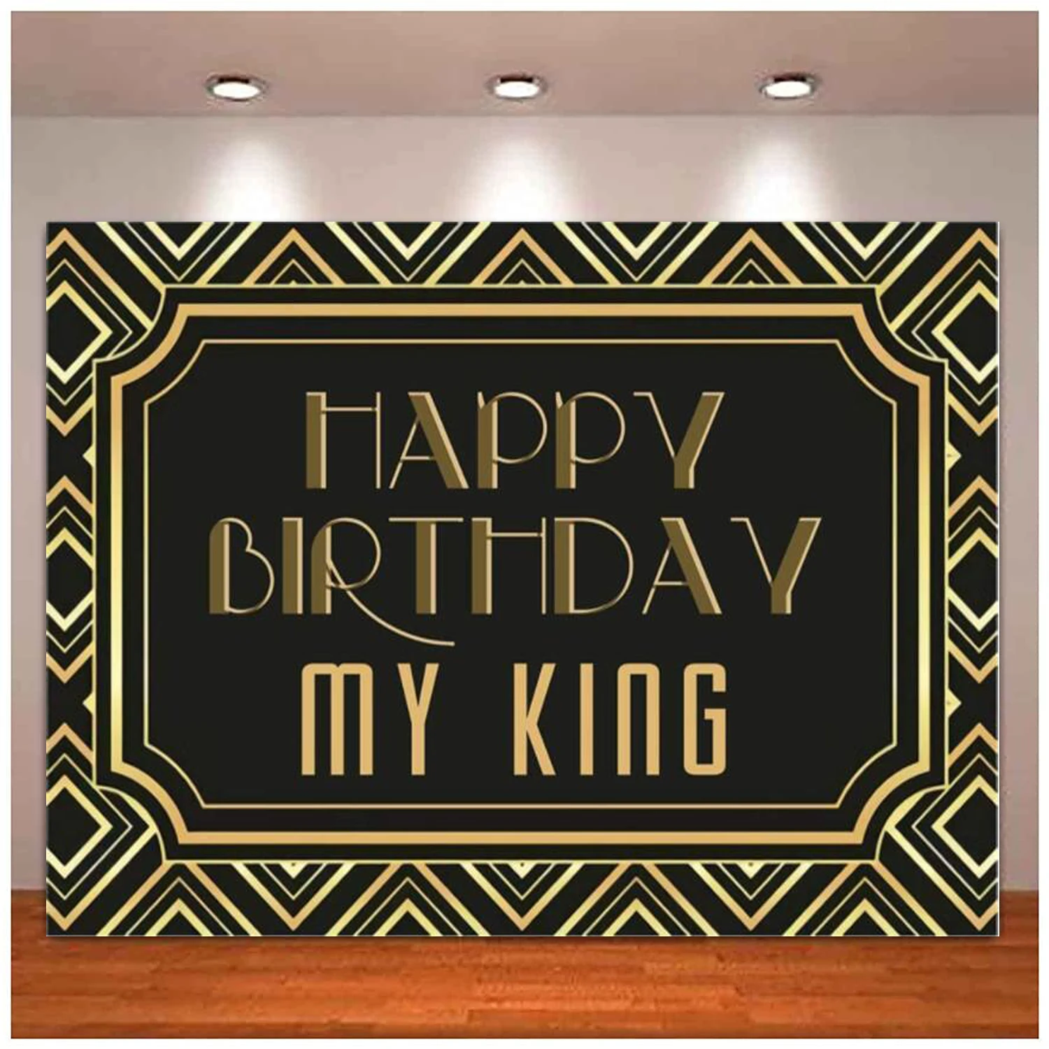 Happy Birthday Photography Backdrop My King The Great Black Gold Geometric Lines Background Birthday Party Celebration Decor