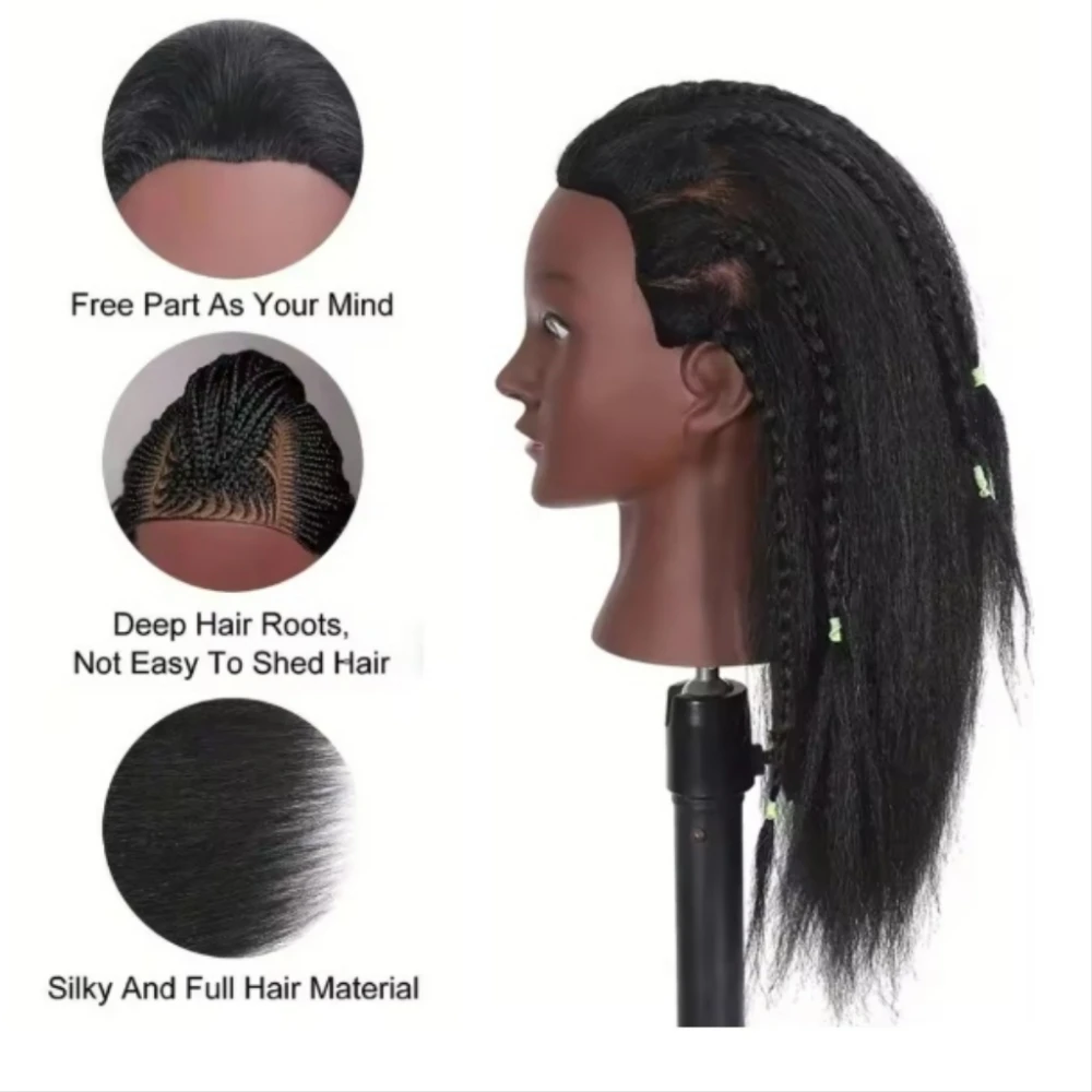 

Манекен-голова из 100% натуральных волос, 17 дюймов, с настольной подставкой, для косметологии, для плетения кос, для парикмахерской практики и укладки