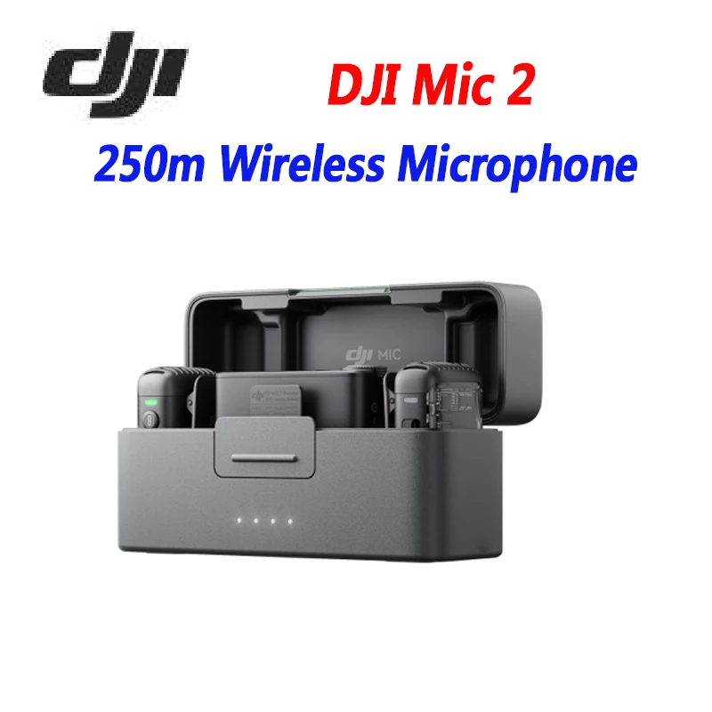 Dji-mic 2ワイヤレスマイク,充電ケース付き,デュオ/ソロ,送信機受信機,250m,インタビュー,vlog,ライブストリーミング