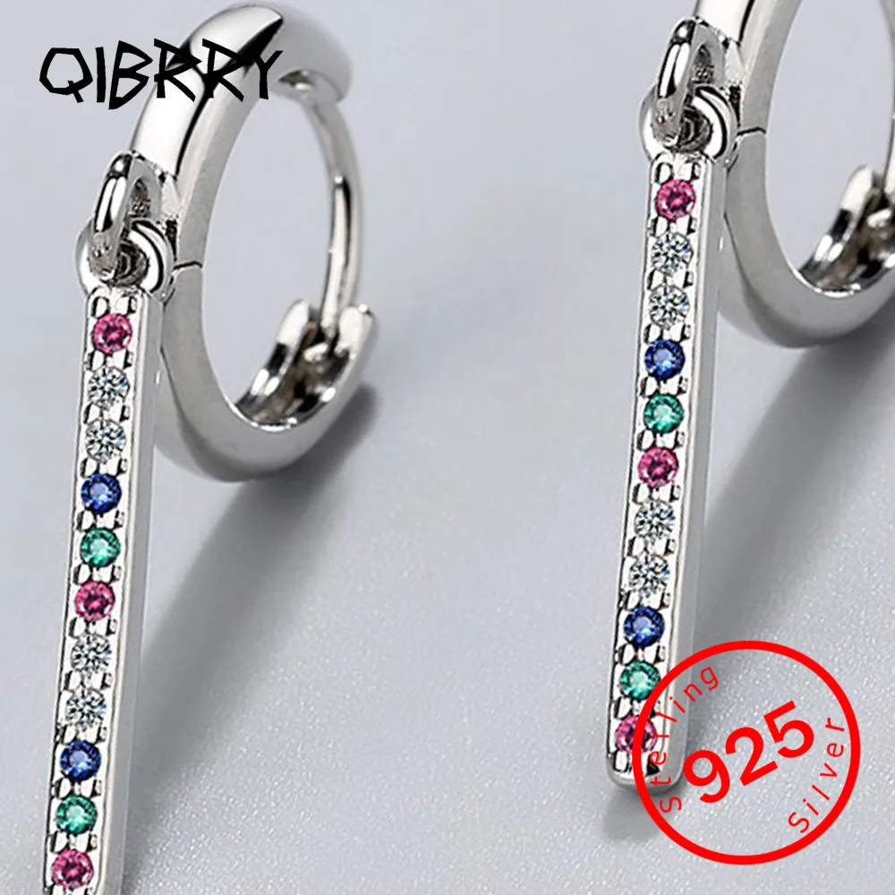 

Korean Zirconia Crystal Geometric Buckle Simple Line Drop Earrings for Women Unisex Party Jewelry Gift Real 925 Sterling Silver