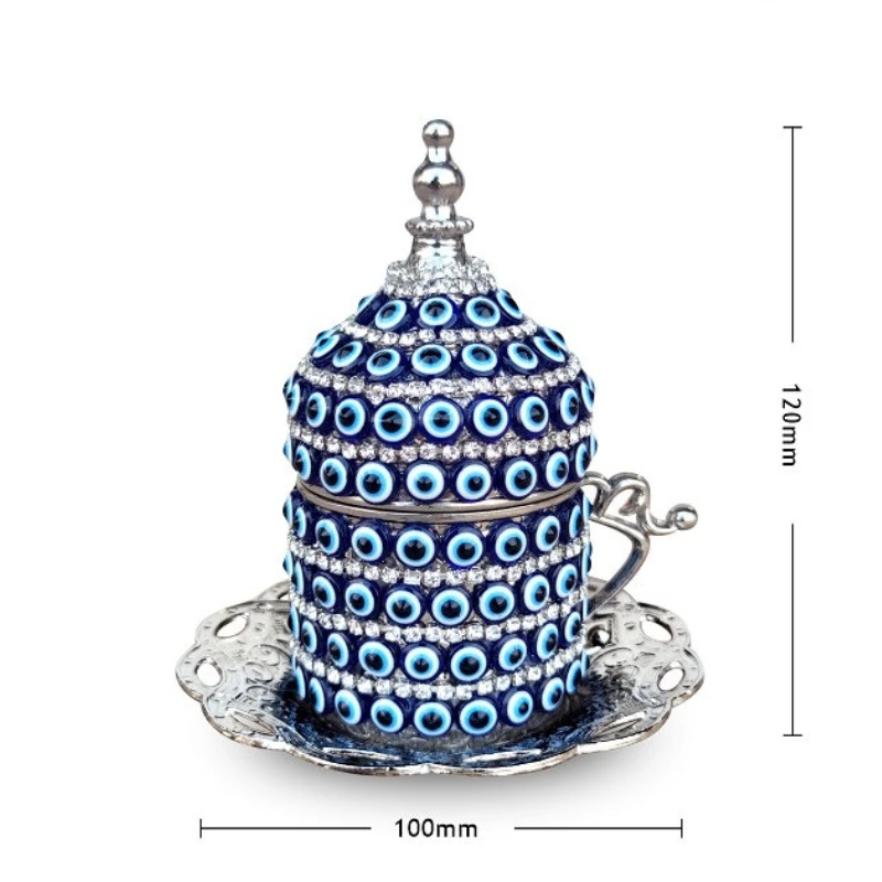 Handmade Turkish Evil Eye Coffee Mug Set, Royal Gold Silver Rhinestone Cup, Ceramic Drinkware Gift Box for Home Decor. view 6