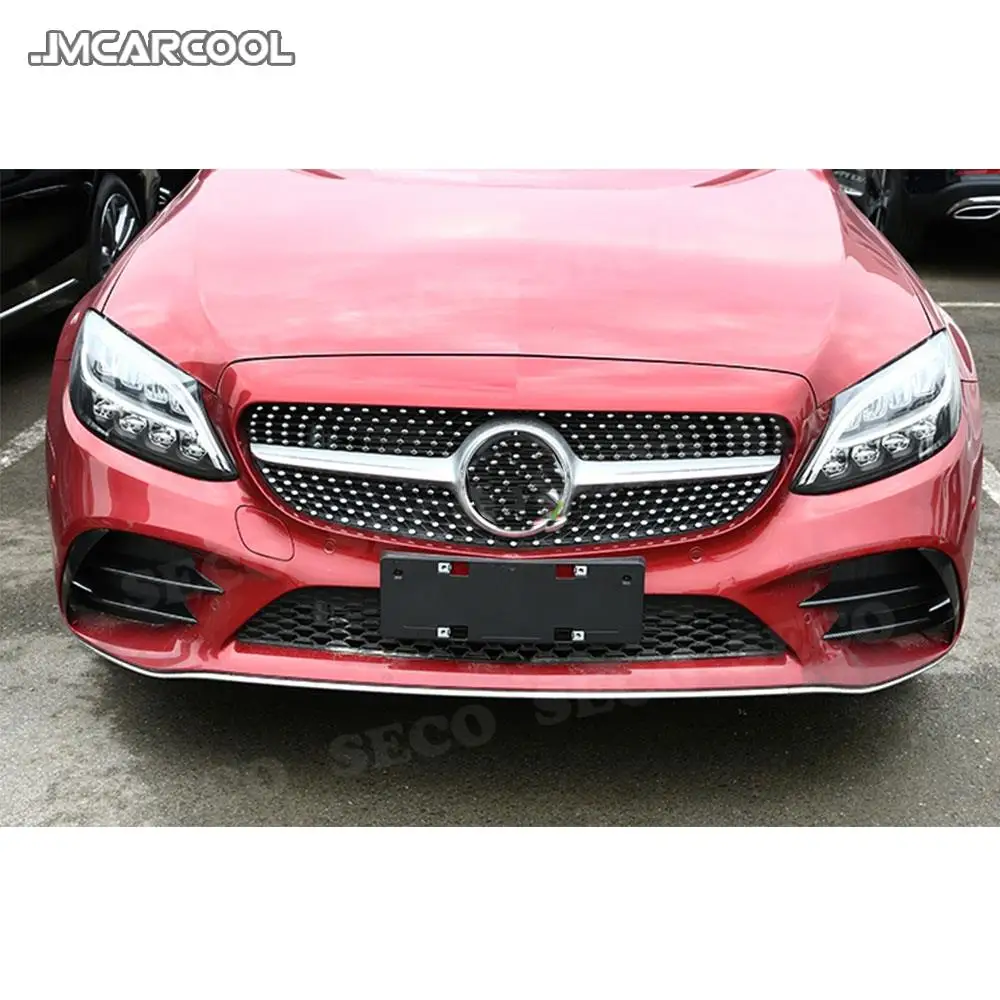 For Benz C Class W205 C205 2019+ Front Fog Lamp Strip Trim Cover Sticker Carbon Fiber / ABS Air Intake Grille Slats Trim