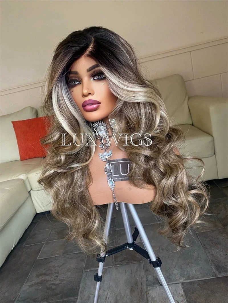 Natural Brown Mixed Blonde Wigs Butterfly wig Synthetic Futura Fiber High Density Full Lace Front Wig high end wig without bangs