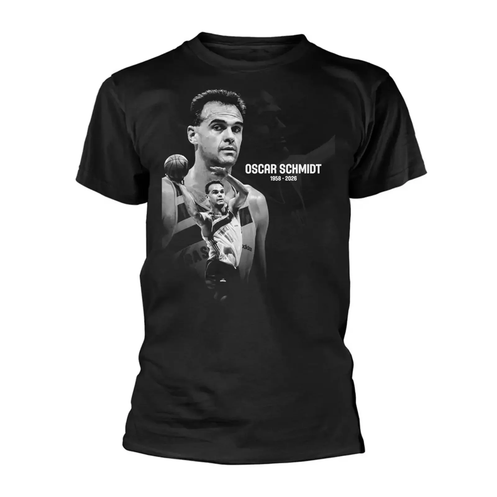 Camiseta Oscar Schmidt 1958 2026 de Algodão Preto Tamanho Completo S a 5XL TH549 Vintage Lavada Casual Masculina Macia Versátil Respirável