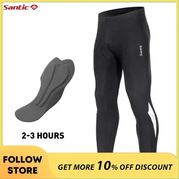Santic Men's Cycling Pants Outdoor Winter Fleece Thermal Windproof Sports Tights Elastic 4D Padded MTB Bike Road Riding Trousers