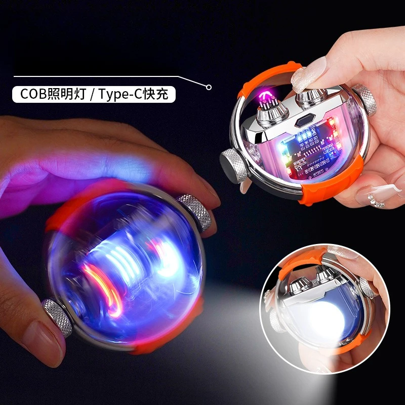 

New Mech Fingertip Rotating Decompression Dual Arc Type-C Charging Lighter Windproof Gift for Boyfriend Cigarette Accessories
