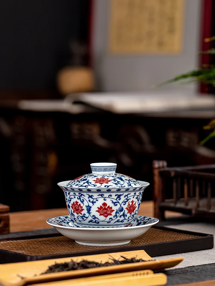 

Jingdezhen Blue And White Design Cerc Tea Set Single Bowl Anti-Scalding Floating Cover Gongfu Tea Brewing Utensils