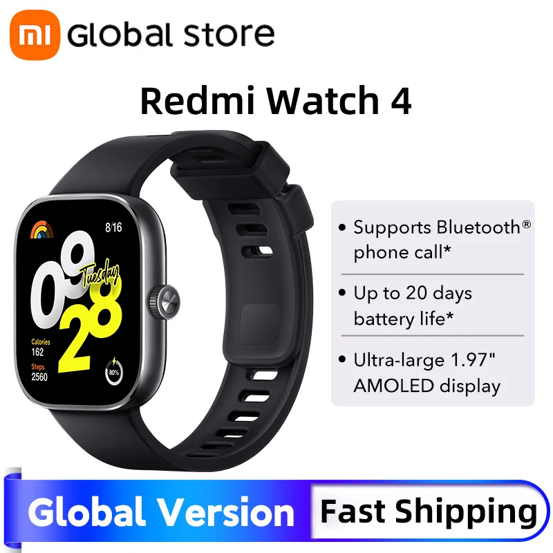 Global Version Xiaomi Redmi Watch 4 Smart Watch 1.97'' AMOLED Blood Oxygen Heart Rate Monitor Support Bluetooth Phone Call GPS