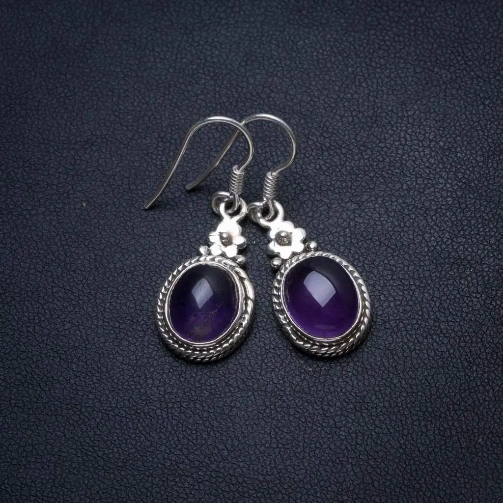 StarGems® Natural Amethyst Handmade Boho 925 Sterling Silver Earrings 1 1/4