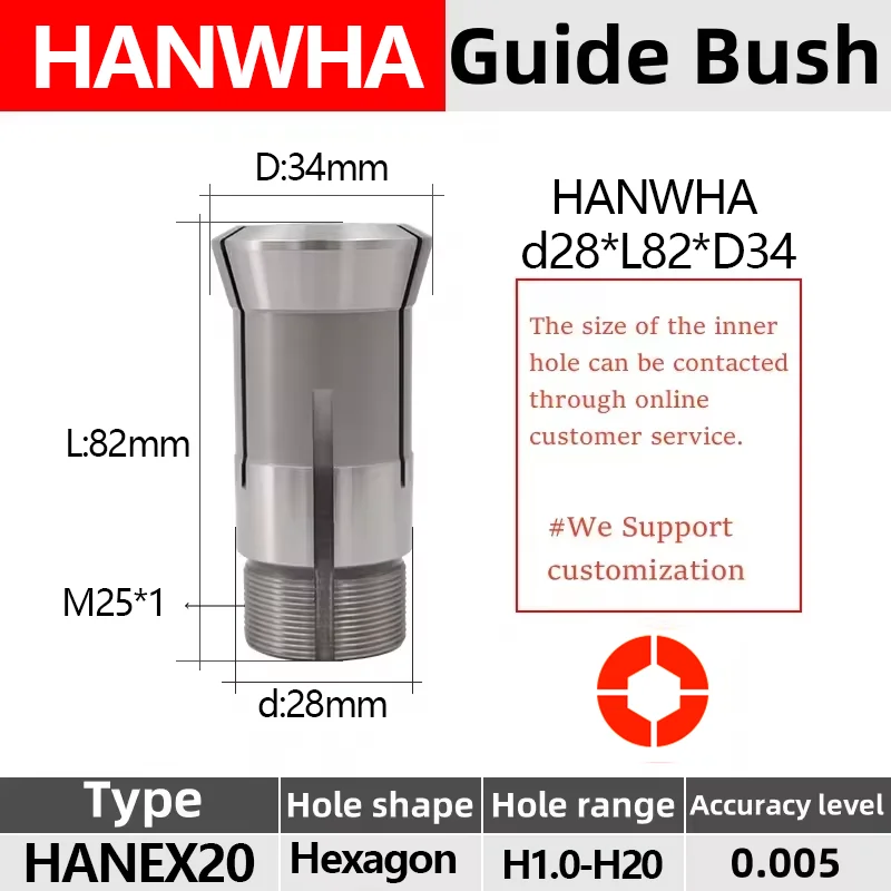 Hexagon Hole HANWHA HANEX-20 F25 145E Collet Swiss type lathe chuck high precision Tungsten carbide Guide bush