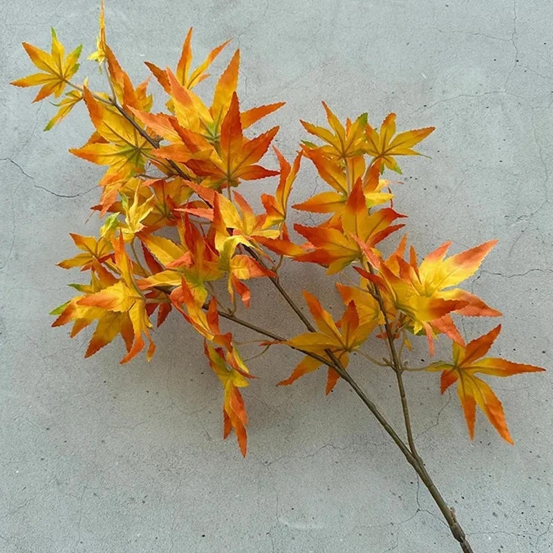 

10pcs Artificial Maple leaf Bough with long stem three forks Silk Maple Tree Branch