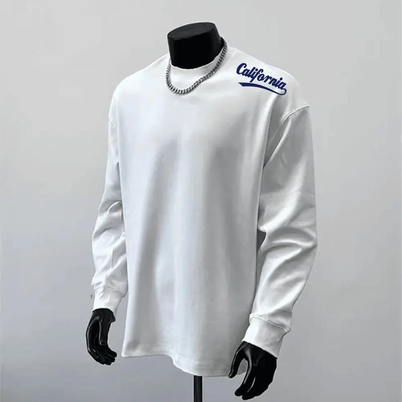 

Мужская футболка из чистого хлопка с длинным рукавом и буквенным принтом, круглый вырез, тонкая, для осеннего сезона, повседневная, свободного кроя