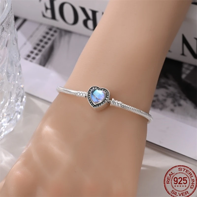 925 Sterling Silver Blue Beaded Rose Bow Bracelet Women\'s Original Bracelet Bracelet Diy Jewelry Gift Anniversary