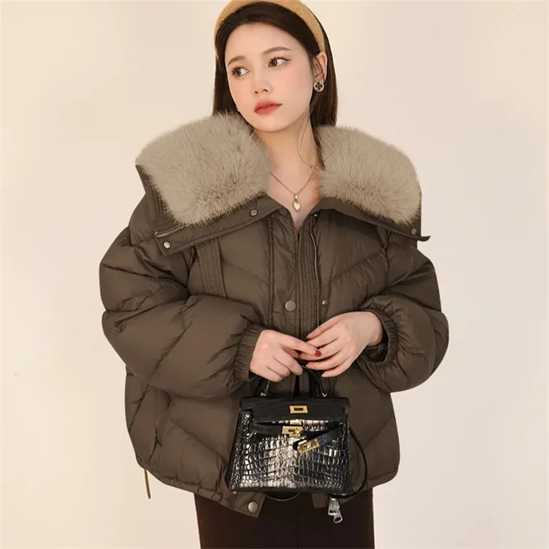 Puffer Jackets Women Fur Collar Down Cotton-Padded Coat 2025Winter New Korean Short Cotton-Padded Jacket Fashion Overcoat Ladies