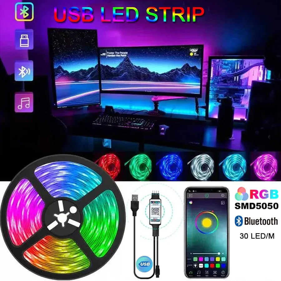 

Bluetooth 5V USB Led Strip Light RGB Flexible Led Light Waterproof 5050 SMD TV Background TUYA WIFI Controller DC5V blackboard