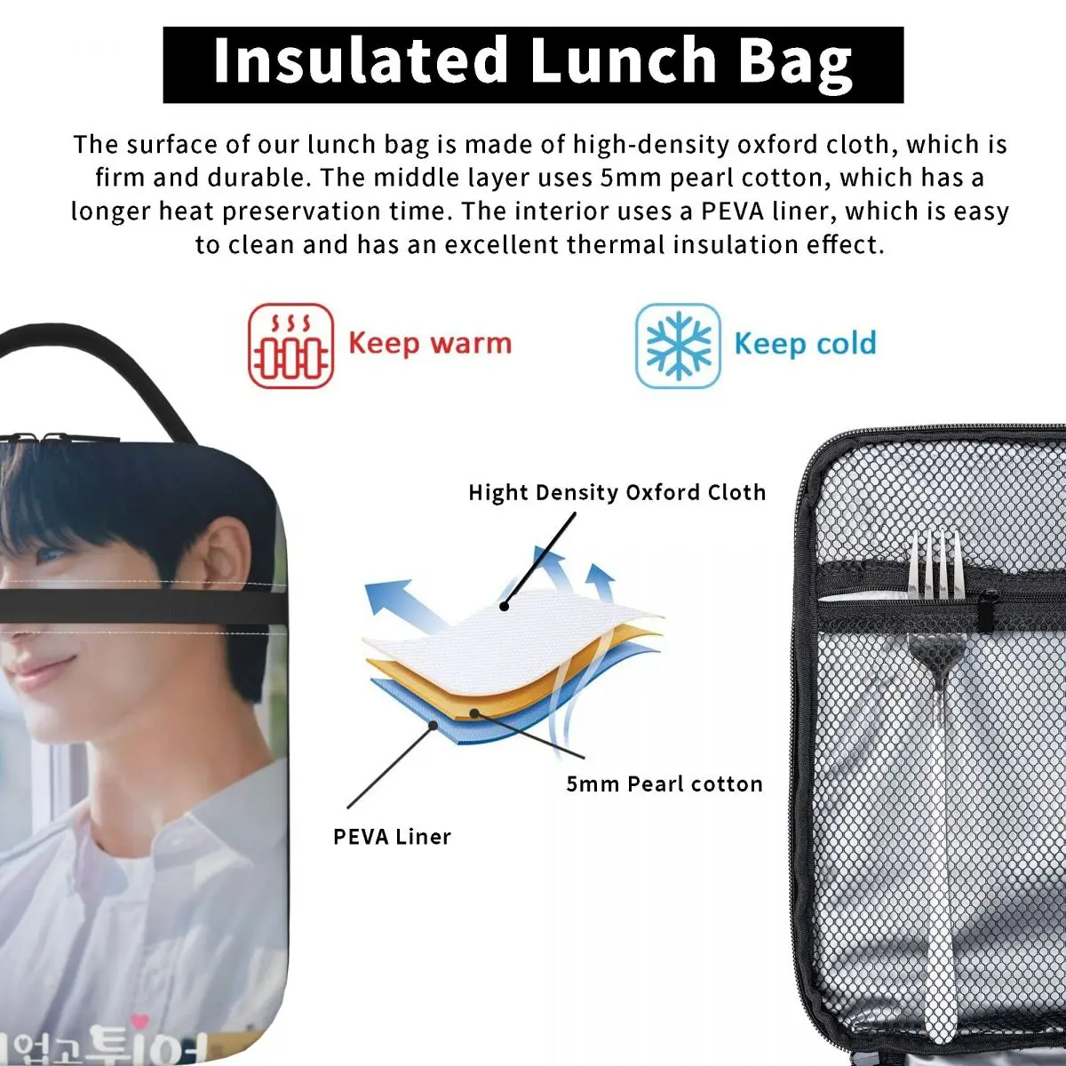 Lovely Runner K-drama Byeon Woo Seok Insulated Lunch Bag For Outdoor Food Storage Bag Reusable Cooler Thermal Lunch Box