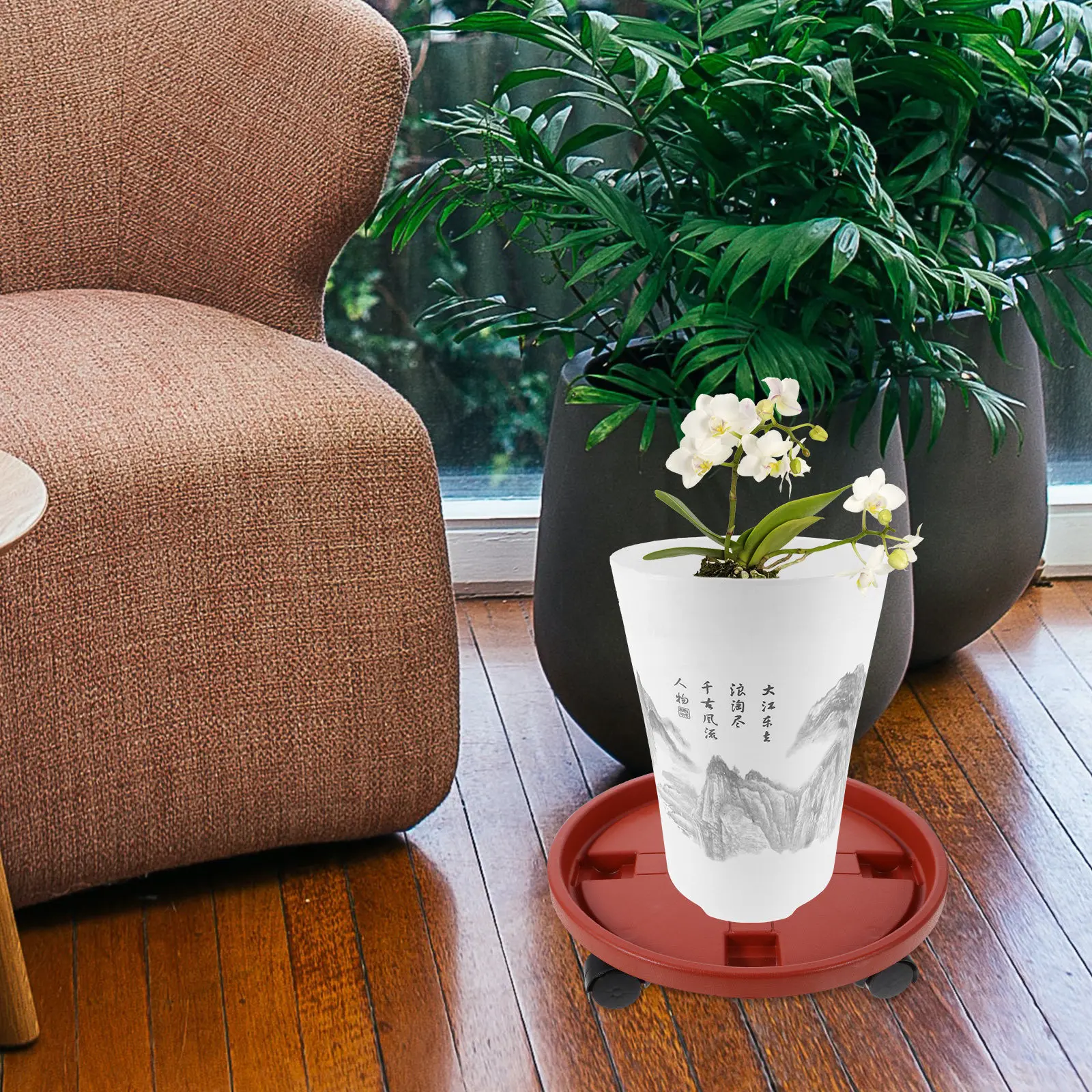 Heavy Duty Plastic Rolling Flowerpot Tray with 4 Swivel Wheels for Indoor & Outdoor Potted Plant Moving