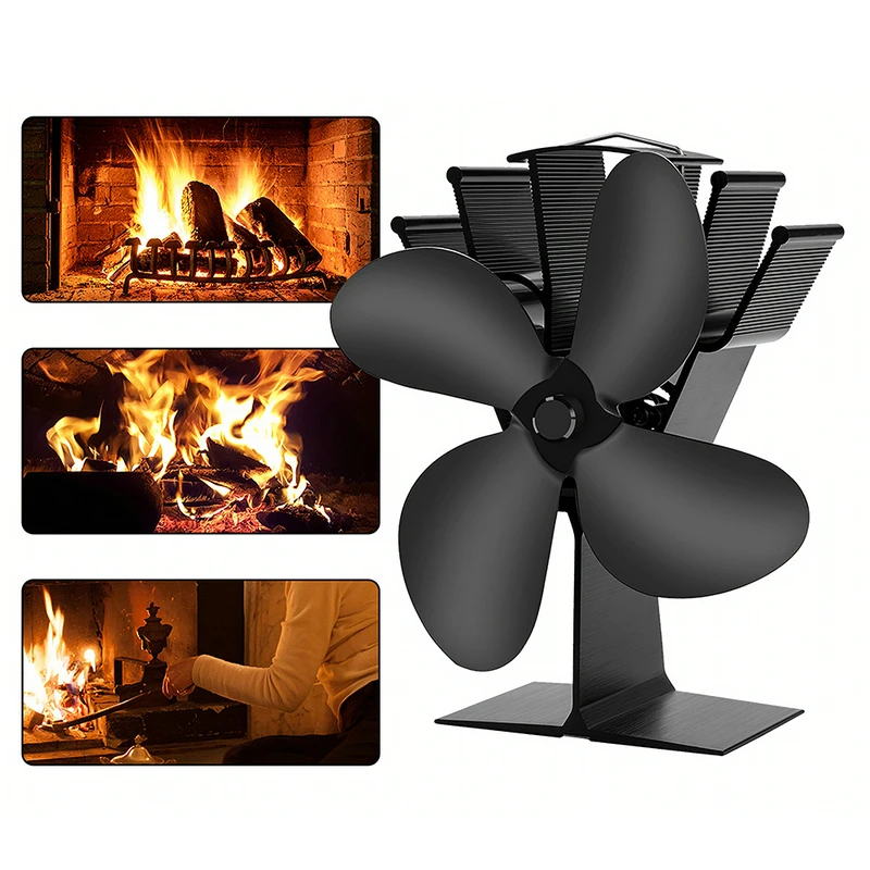 

4 Blade Standing Fireplace Fan 122°F/50°C Startable Thermo Power Household Aluminum Silent Heating Cycle Tool