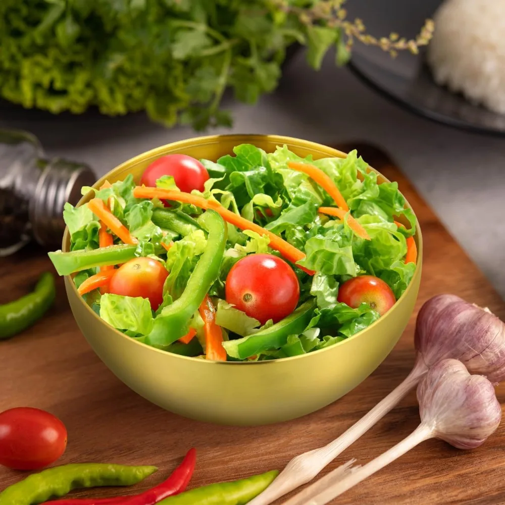 وعاء سلطة ذهبي كوري من الفولاذ المقاوم للصدأ على البخار وعاء البيض المعدني وعاء تزيين السلطة أودون وعاء خلط المعكرونة آمن للاستخدام في غسالة الأطباق 1 قطعة #5