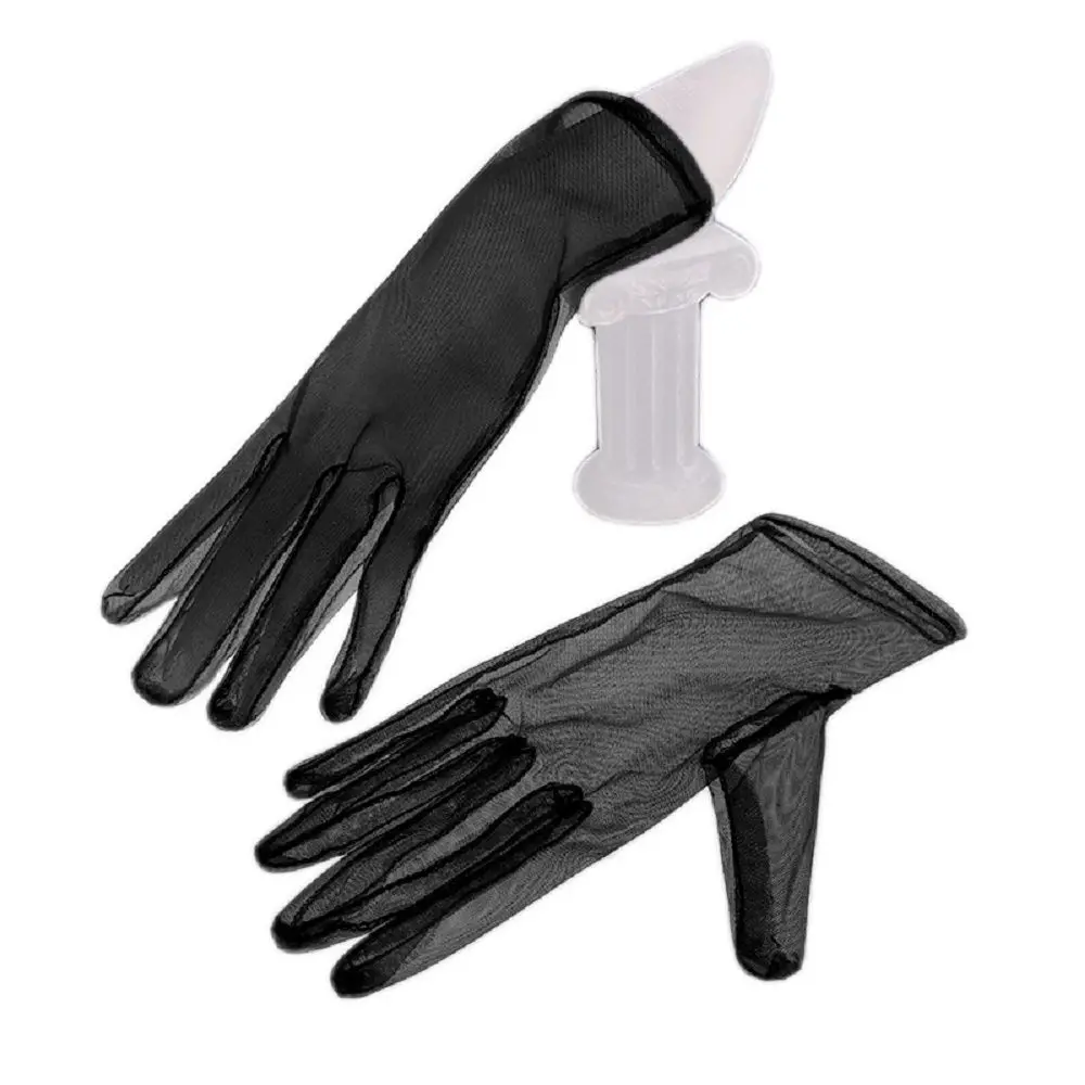 Women Sexy Faux Silk Ultra Thin Black Wedding Mesh Opera Gloves Short Gloves Finger Gloves