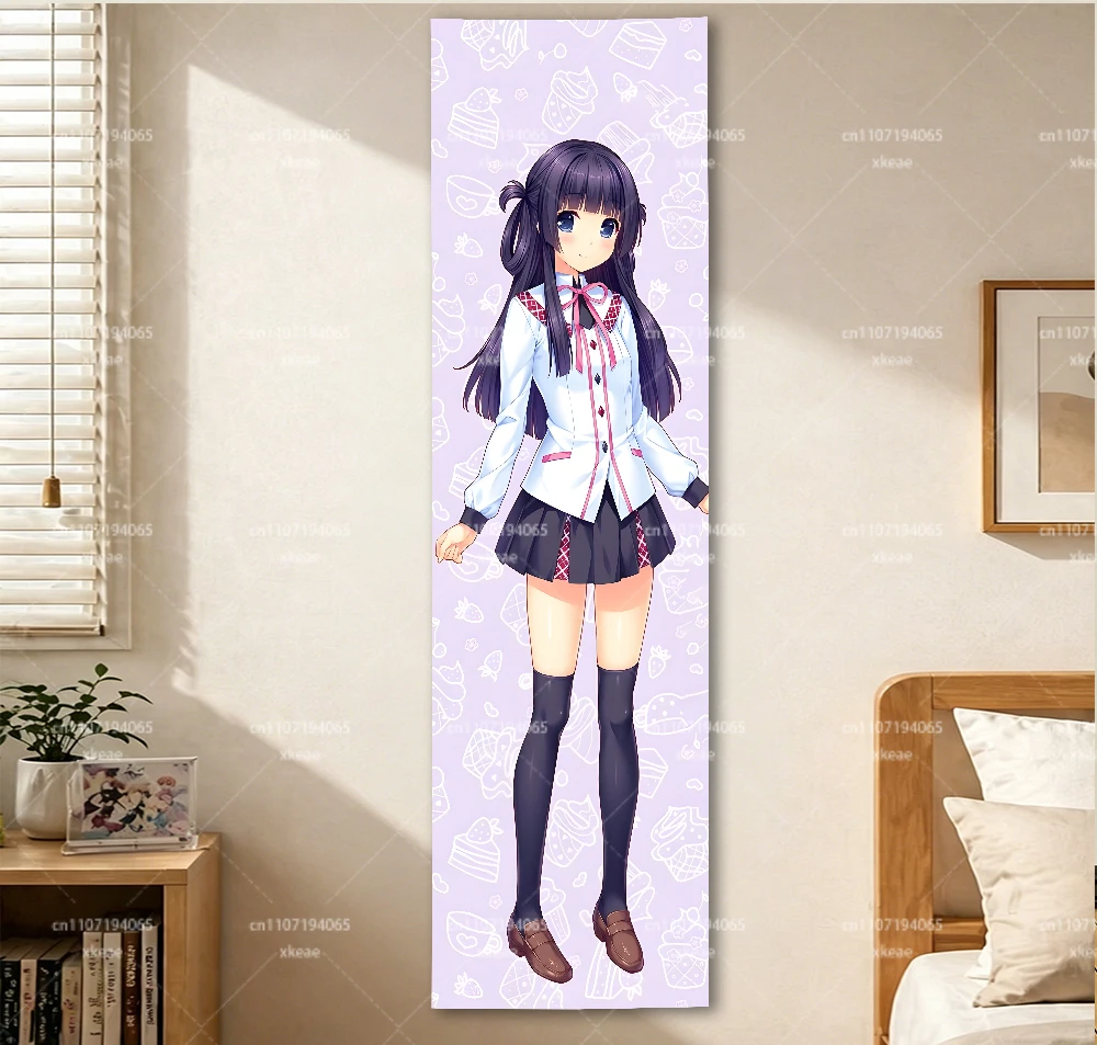 Nekopara Minazuki Shigure Long Vertical Tapestry, Lavender Dessert School Uniform Anime Wall Hanging for Bedroom Vanity Decor