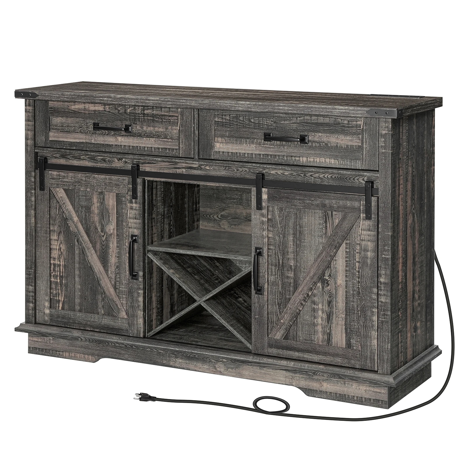 

Wine Bar Cabinet with Charging Station 53.9-Inch Coffee Bar Cabinet with 2 Drawers Buffet Cabinet with Sliding Barn Doors Gray