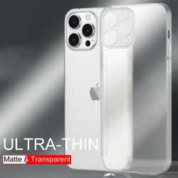 Luxury 0.3mm Ultra Thin Silicone Case For iPhone 16 15 14 13 12 11 Pro Max 14 15 16 Plus Matte Transparent Soft Back Cover Slim