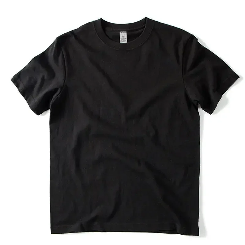 Men Women 100% Cotton  T-shirt Solid Color Trend Leisure Short Sleeve Black White Gray High Quality Heavy Fabric Loose T Shirt image 5
