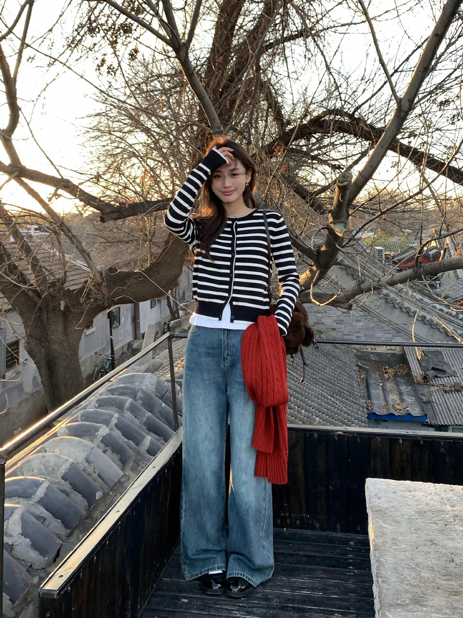 

Pusumede винтажные синие потертые джинсы женские свободные прямые повседневные широкие брюки с высокой талией длиной до пола