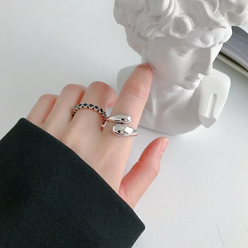 925 Sterling Silber Glatte Wassertropfen Ringe Für Frau 18 Karat Gold Offener Ring Hochzeit Paar Ringe Ästhetischen Schmuck Geschenk – Detail 8