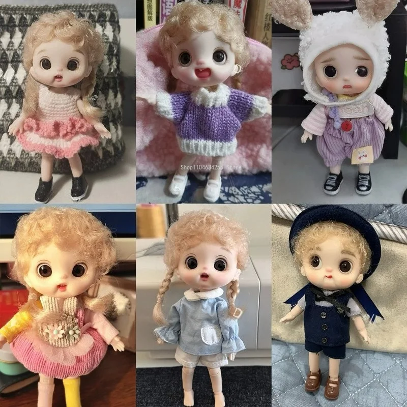 Cute 14-centimeter Multi-jointed Movable OB11 Body Rubber Doll Changing Outfits Makeup Girl Lunchbox A Doll Role-playing Nude