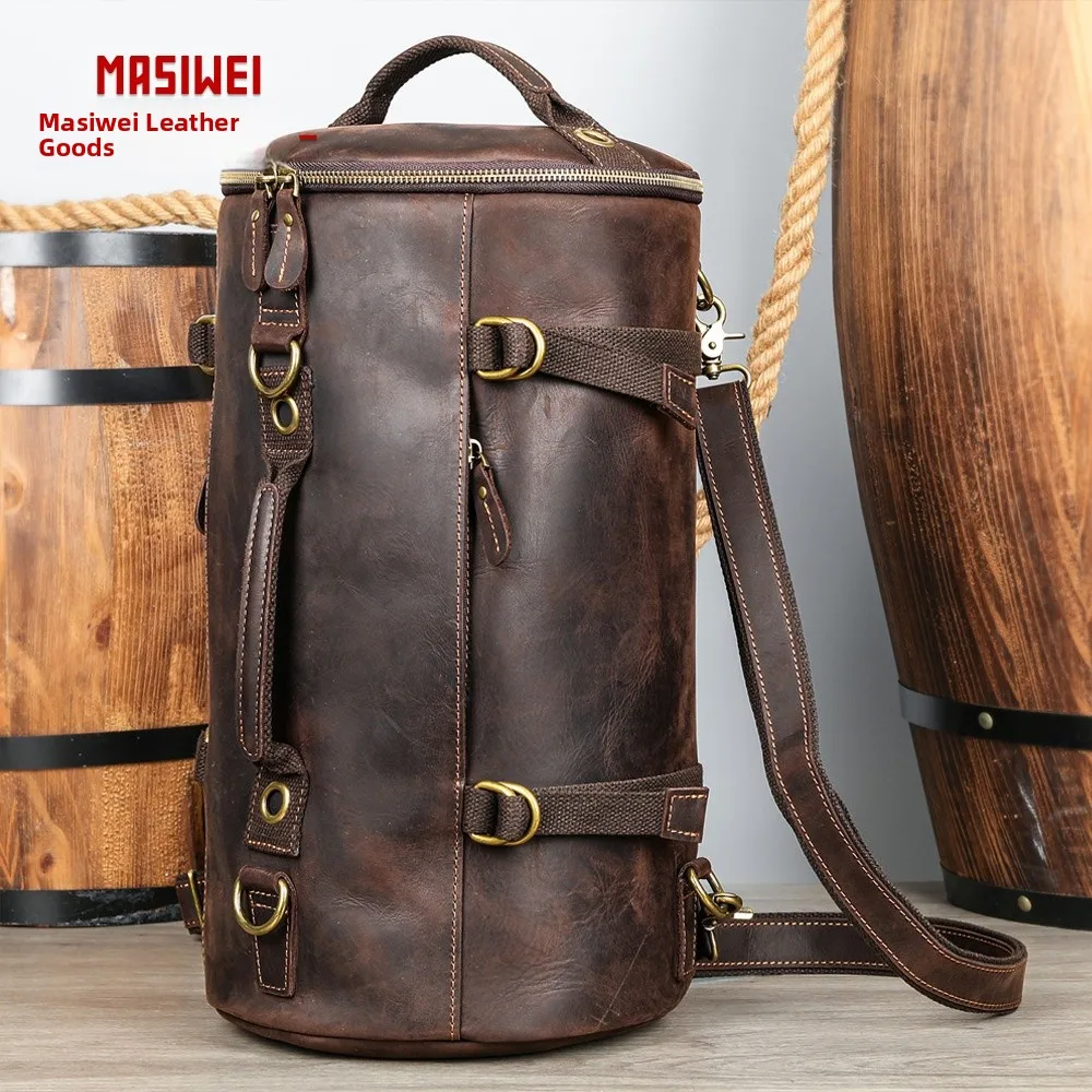 

Retro Mad Leather Large Capaci Men's Travel Bag Top Layer Cowhide Sensation Double oulder Bapa American Vintage...